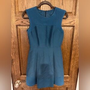 J. Crew Teal Silk Blend Perforated Dress